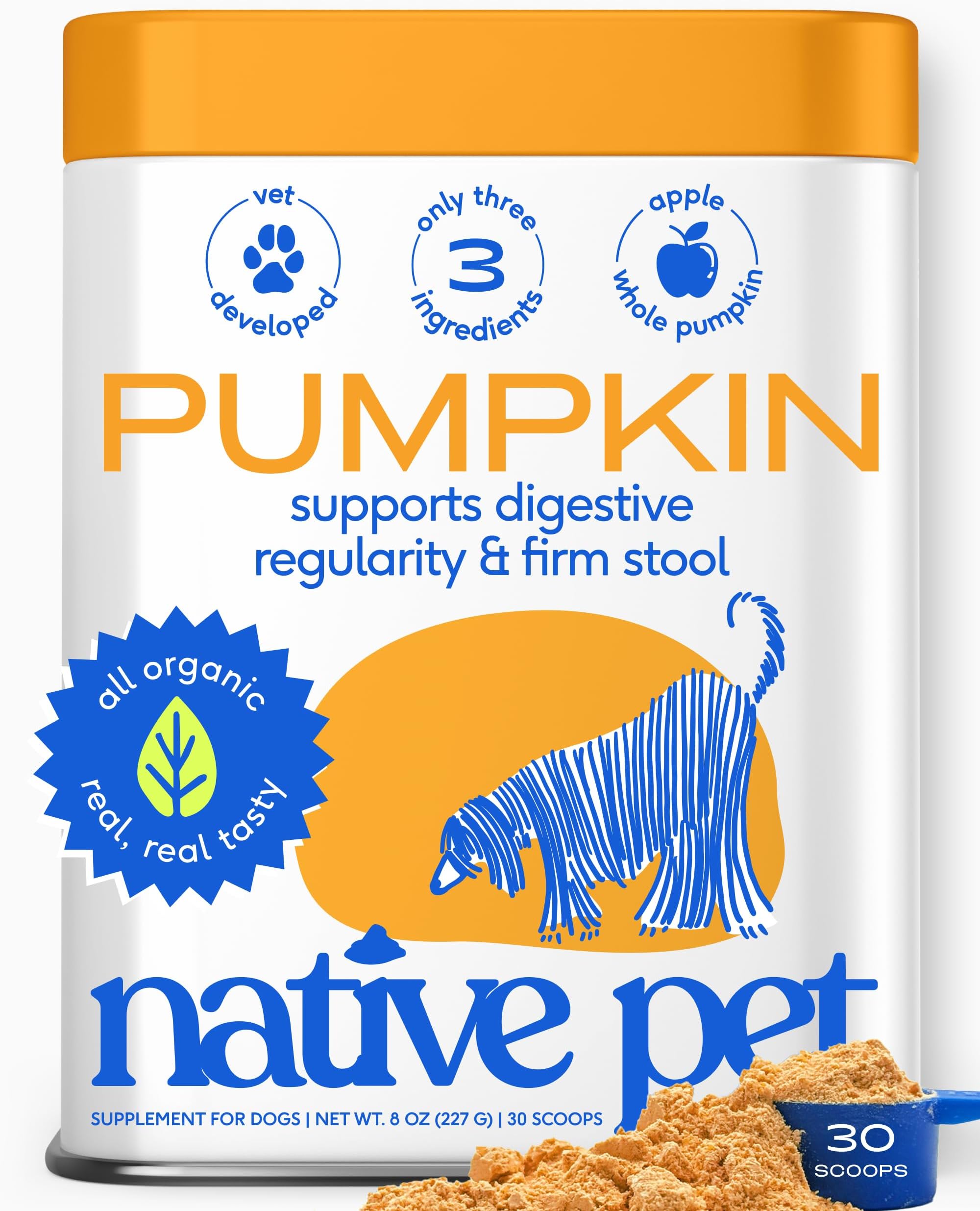 NATIVE Pet Organic Dog Pumpkin Puree - Easy-Mix Water Formula with Organic Fibers - A Sustainable Alternative to Pickled Pumpkin (8 oz)