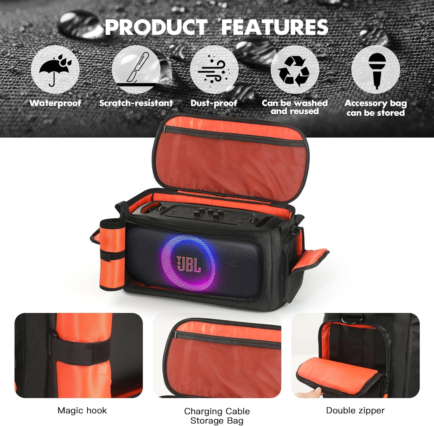 Carrying Case Compatible with JBL PartyBox On The Go Essential/On The Go/On The Go 2, Portable Travel Bag Compatible with JBL Boombox 3/4, with Adjustable Shoulder Strap & Multi-Pocket Design for Mic