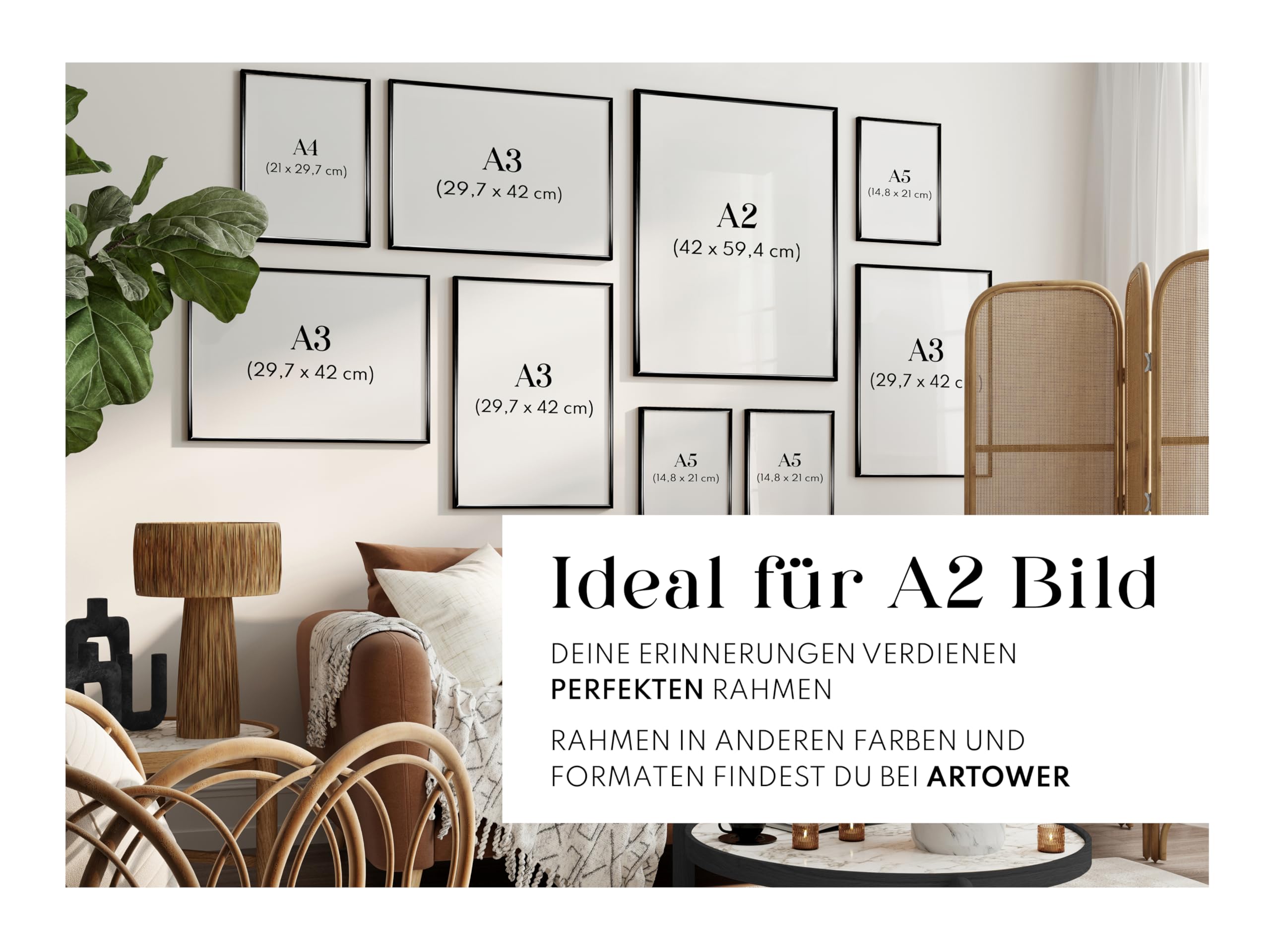 Artower® Bilderrahmen Schwarz Metall Dünner Rahmen für DIN A2 42 x 59,4 cm | Posterrahmen Groß Collage | Picture Frame Metal 42x60 cm | Aluminium Schmal Bilderrahmen | Black Poster Rahmen
