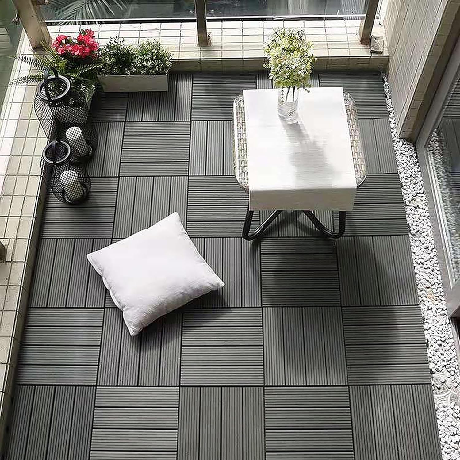 Piastrelle WPC a incastro per Terrazza, Balcone effetto legno (GRIGIO, 30X30 SET 9 PIASTRELLE)