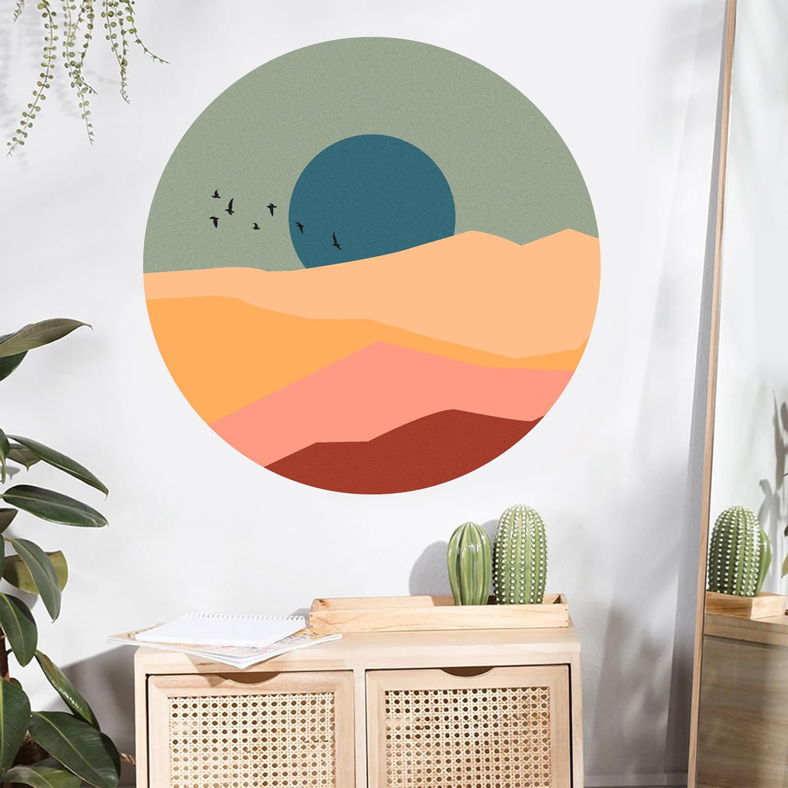 TOARTi Mountains Landscape Peel and Stick Wall Decal Round Arch Wall Sticker,Bohemia Wallpaper Hills Wall Sticker Headboard Nursery Wall Decor Circle - Image 3