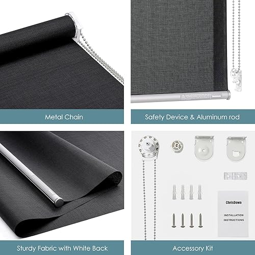 Miniatura 4 de ChrisDowa - Persianas enrollables para filtrar la luz, con pantalla solar de apertura del 5%, ignífugas, impermeables, semitransparentes, fáciles de