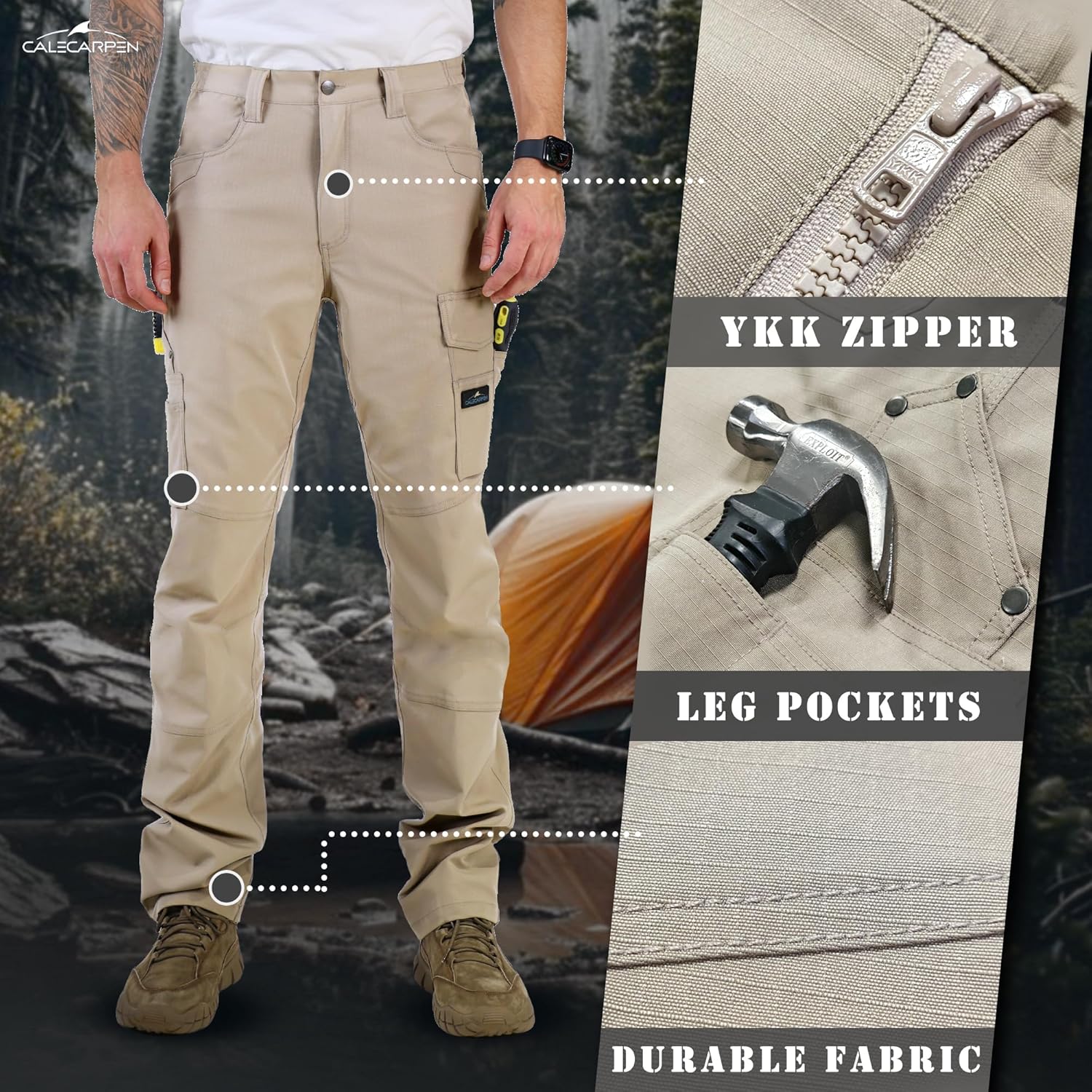 Men's Work Pants Ripstop Water Repellent MultiCargo Stretch Flex Carpenter Construction Workwear Utility - Image 6