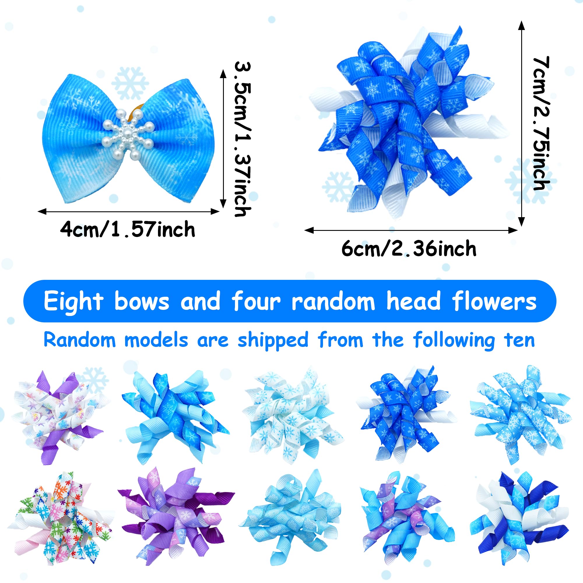 JpGdn 20Pcs/10Pairs Dog Hair Bows Winter with Rubber Band Snow Pattern for Cat Rabbit Puppy Poodle Top Knot Elastic Hair Bowknot Grooming Accessories Attachment
