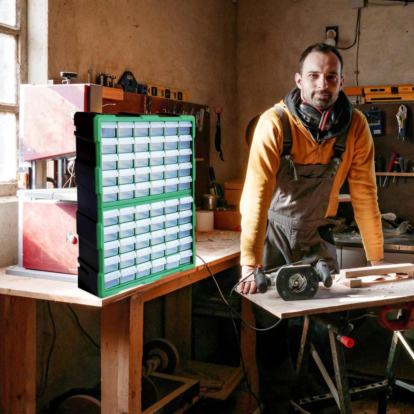 Organizador de tornillos | Gabinete de almacenamiento de cajones de 60 | rejillas, almacenamiento de cajones fácilmente apilable para manualidades de hardware para organización de garaje