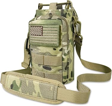 Water Bottle Sleeve with Strap - Tactical Insulated Water Bottle Pouch with MOLLE System for Walking Hiking Camping Gym