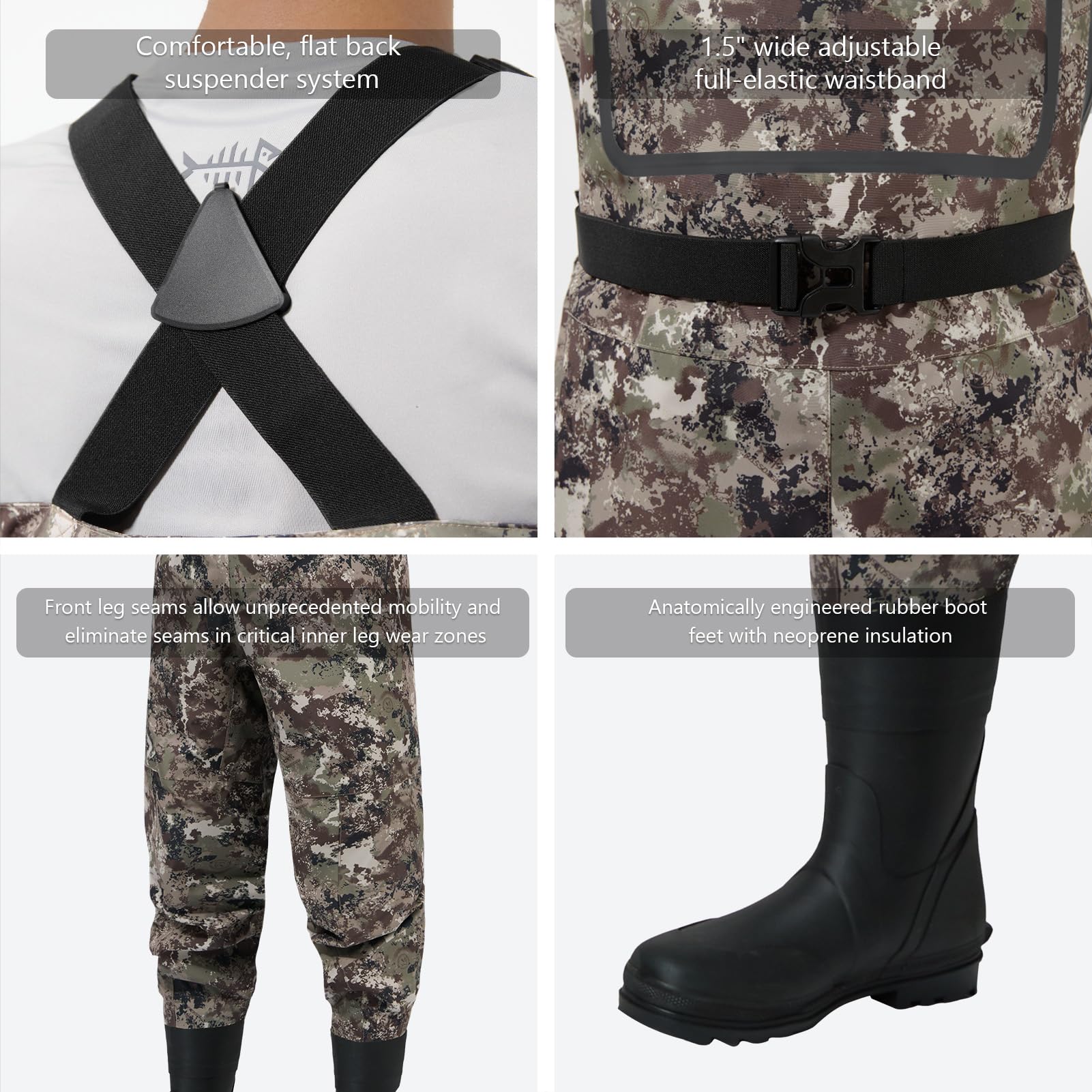 BASSDASH FW11 Herren Wathose für Fliegenfischen, Jagd, leicht, atmungsaktiv, Schwarz