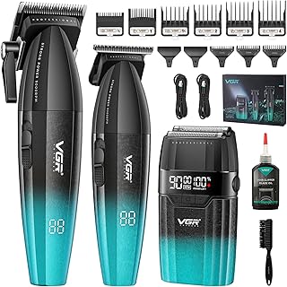 VGR 640 S3 Máquina de Cortar Cabelo Masculino Profissional, Kit de Barbearia 3 em 1 Sem Fios com Cortapelos, Aparador de...