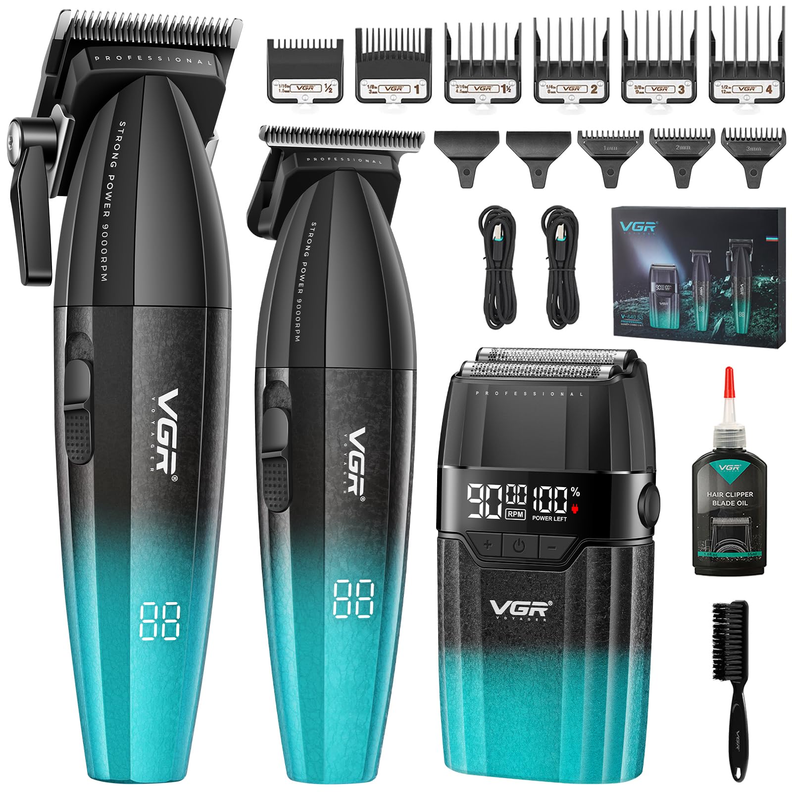 VGR 3-in-1 Haarschneidemaschine – LED Anzeige, kabellos, Grün