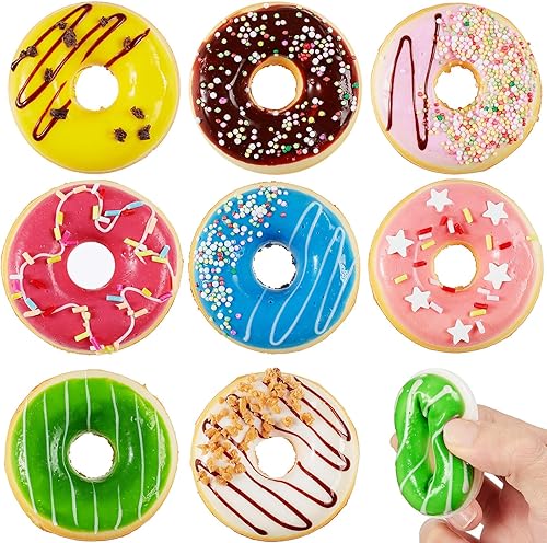 8 donas falsas realistas de donas artificiales, comida falsa, pasteles, postres, decoración de donas, juguetes para fiesta de donas, suministros de
