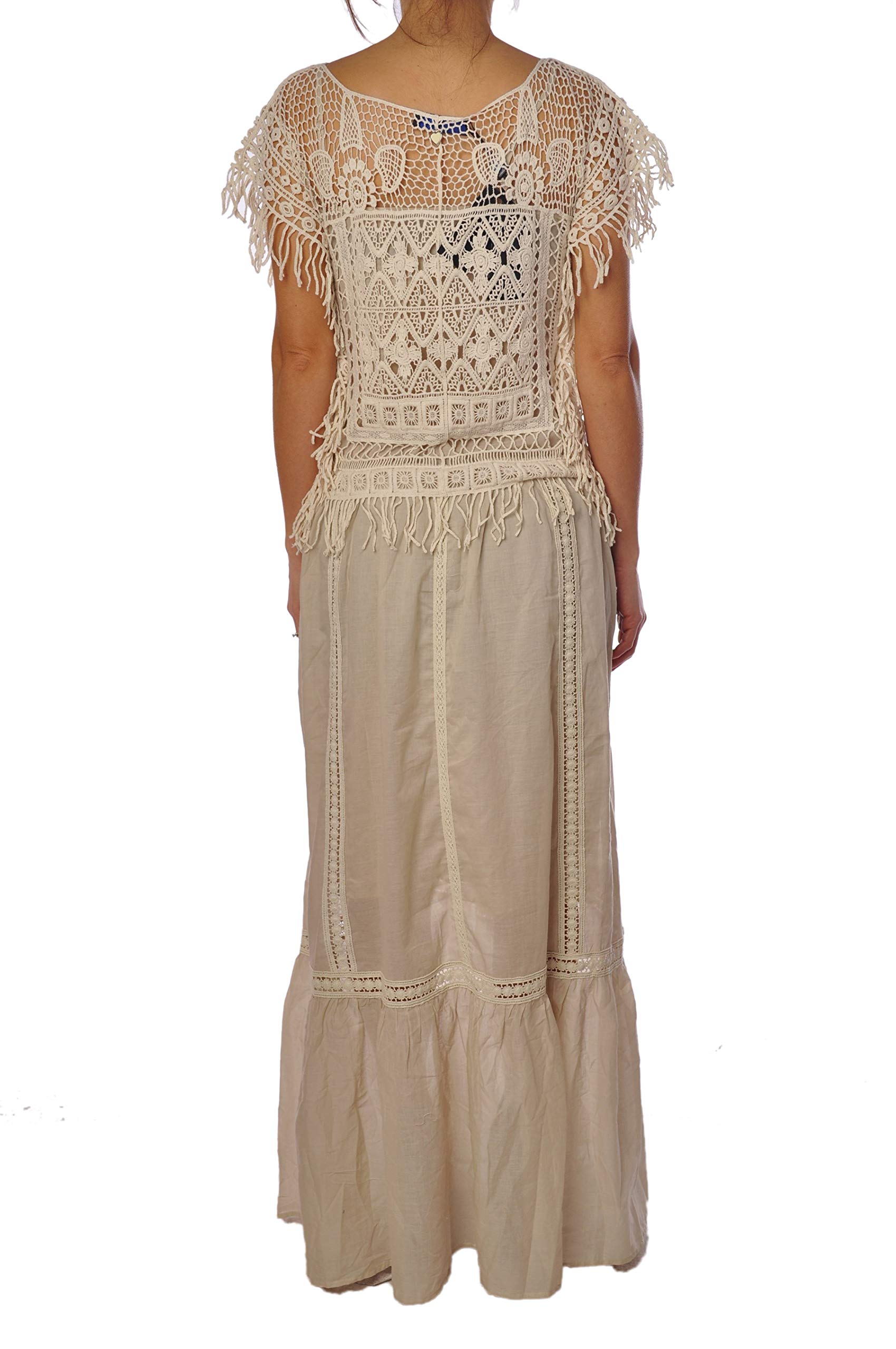 Twin set Abito Lungo con Parti in Pizzo JS62N1-224beige