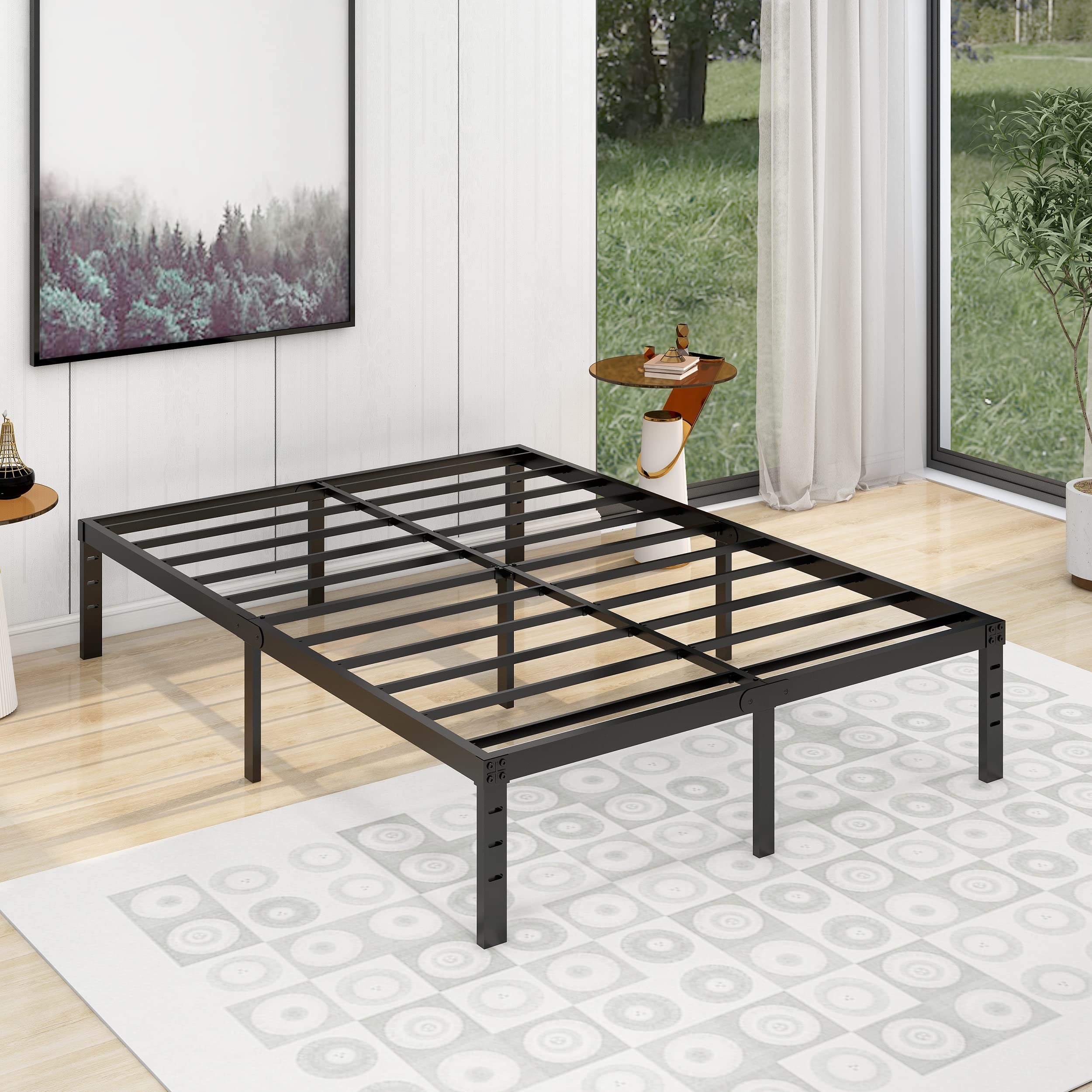 alazyhome Full Size Bed Frame 14 Inch Metal Platform Bed Frame Heavy Duty Steel Slats Support No Box Spring Needed Noise-Free Easy Assembly Black