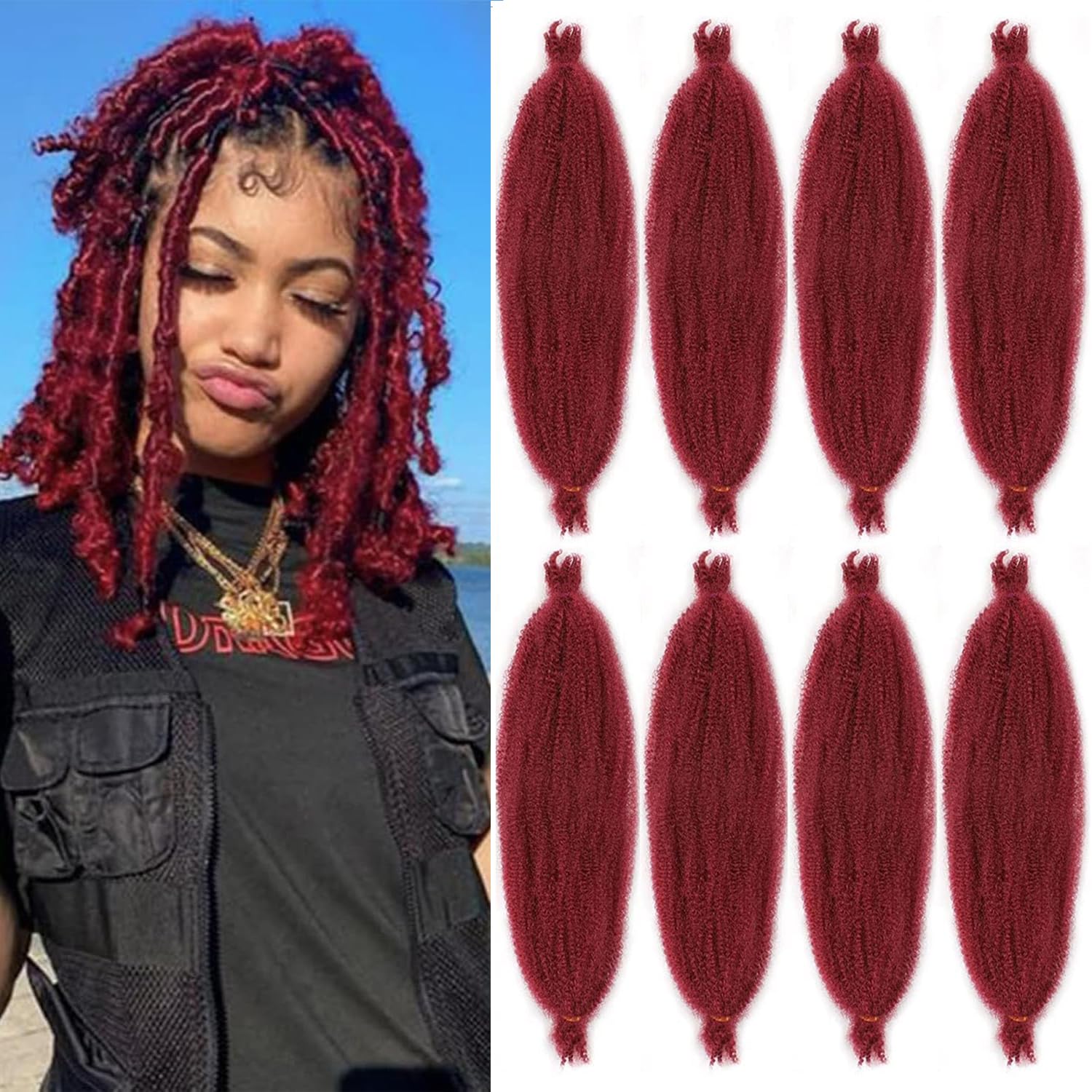 Mscat 12 Inch Pre-Separated Springy Afro Twist Hair 8 Packs Bungundy Marley Twist Crochet Braiding Synthetic Hair Extensions (8 Strands/Pack,BUG#)