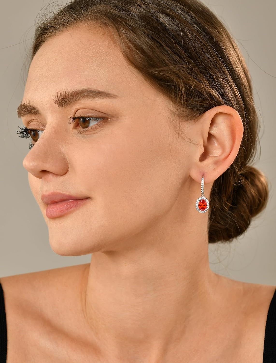 YL 925 Sterling Silver Halo Solitaire Dangle Drop Earrings Oval Cut Birthstone Leverback Earrings Jewelry for Women