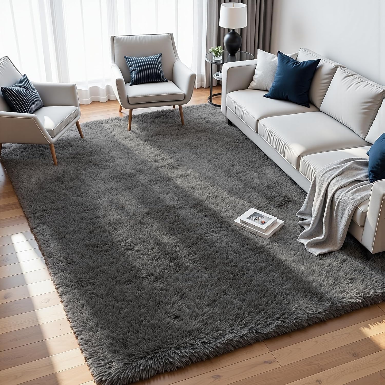8x10 Area Rugs for Living Room: Ultra Soft Fluffy Shag Grey Rugs for Bedroom, Non-Slip Large Fuzzy Plush Rug Indoor Floor Carpet for Nursery Kids Boys Girls Room, Dorms, Playroom, Modern Home Decor OE