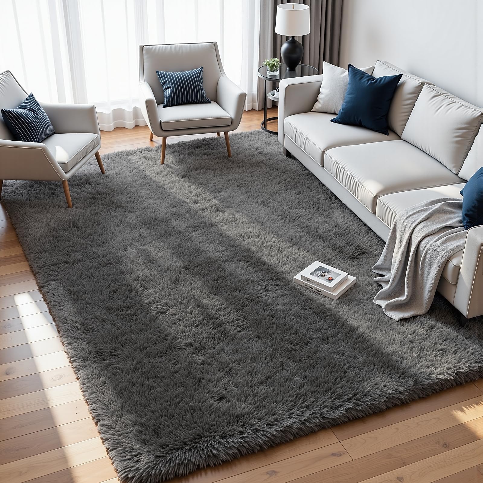 8x10 Area Rugs for Living Room Rug: Soft Fluffy Shag Gray Rugs for Bedroom, Non-Slip Large Fuzzy Plush Rug Indoor Floor Carpet for Nursery Kids Boys Girls Room, Dorms, Playroom, Modern Home Decor