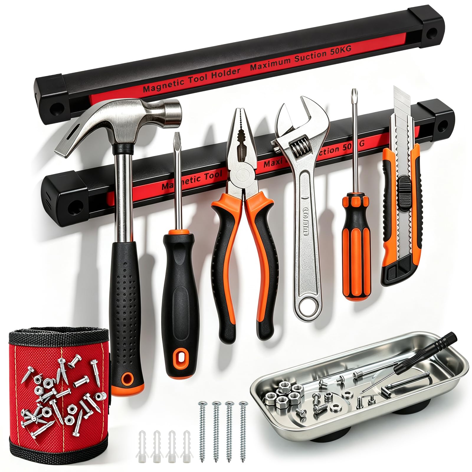 OZJAY Doppelseitiger magnetischer Werkzeughalter, 30,5 cm, robuste Wandhalterungsleiste für Garage, Werkstatt, Küche und Schuppen (30,5 cm – 2 Stück)