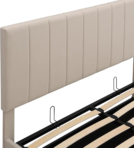 Miniatura 9 de Cama de plataforma tapizada Queen con elevación de gas, marco de cama tamaño Queen con almacenamiento debajo y cabecera tapizada, cama Queen con