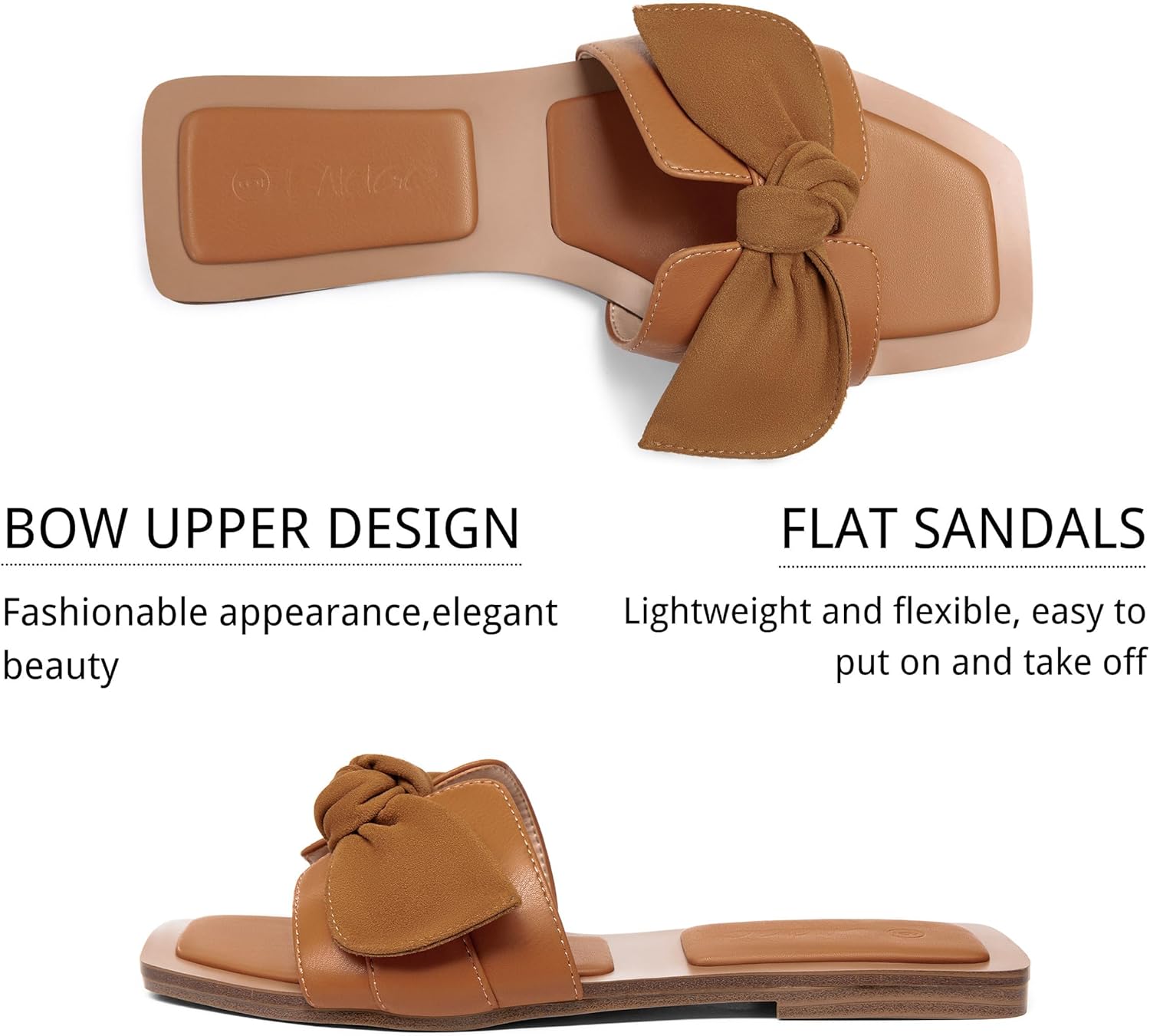 LAICIGO Womens Slip on Bow Sandals Dressy Comfortable Flat Sandals Square Toe Summer Slides