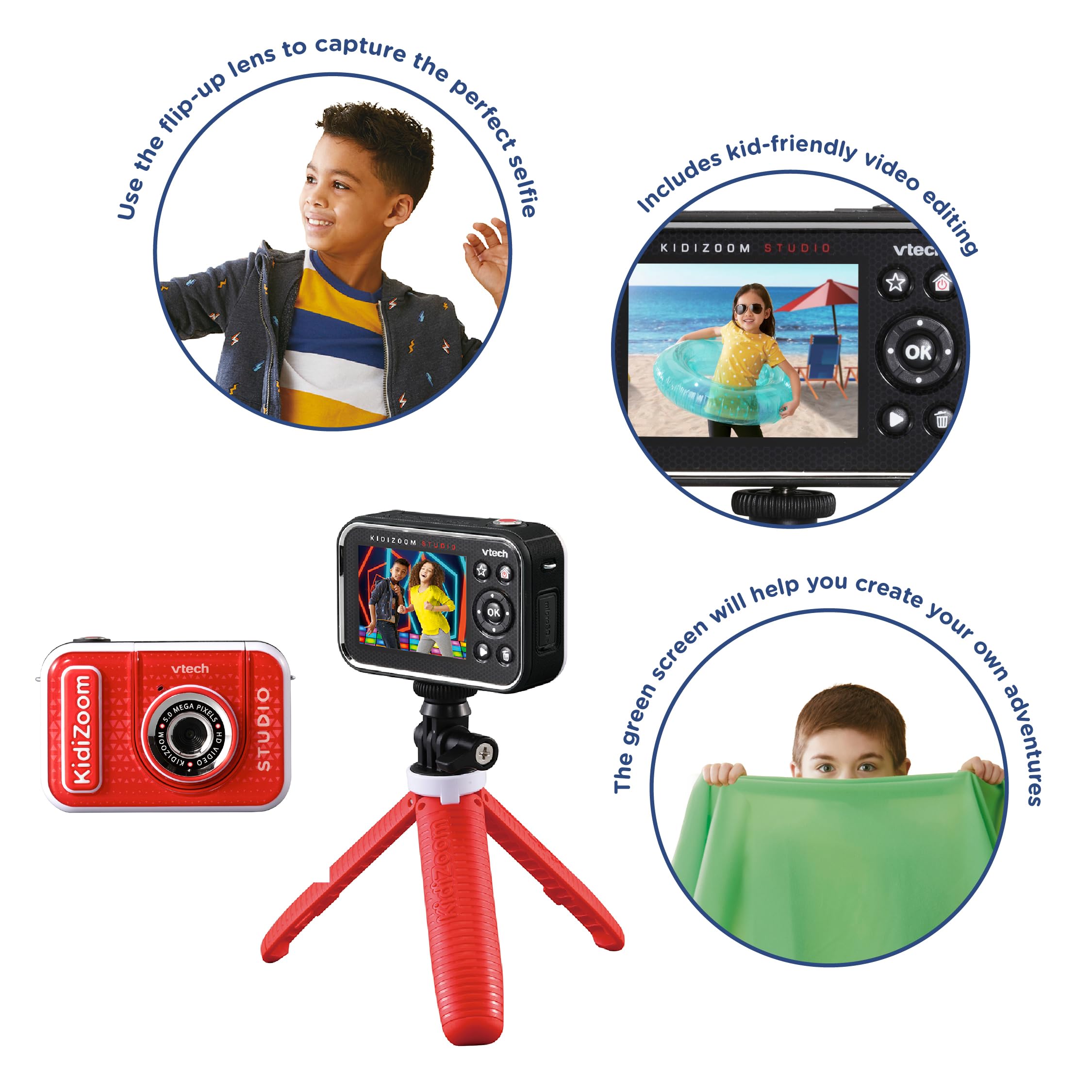 VTech KidiZoom Studio - Videocamera per bambini con giochi divertenti, effetti speciali, batteria ricaricabile, action camera per ragazzi e ragazze dai 5 anni in su