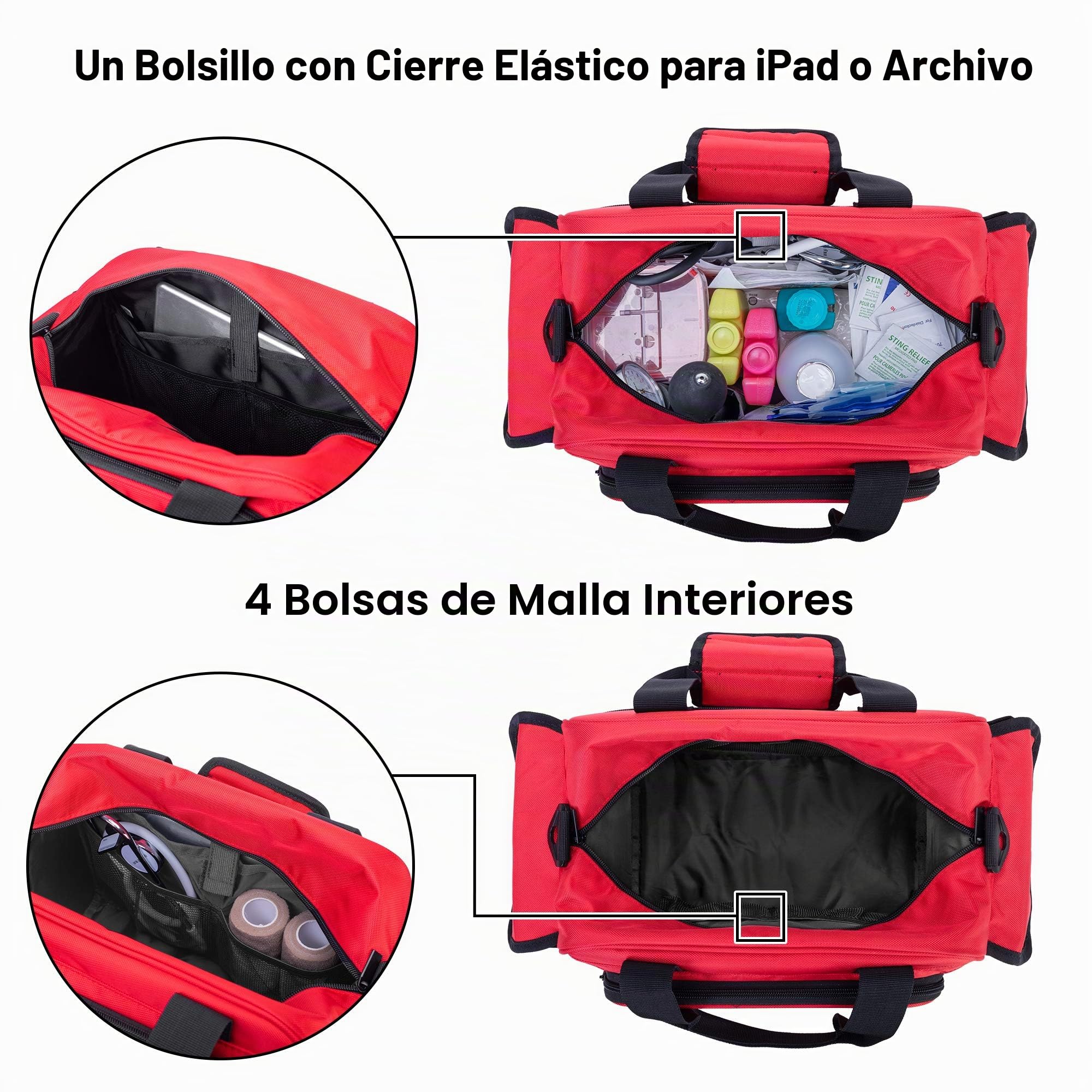 Trunab - Bolso de Primeros Auxilios, Rojo para Enfermeras, Apto para visitas a casa, Bandolera para Uso médico con Muchos Bolsillos para Estudiante de enfermería