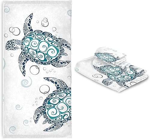 Miniatura 9 de Juego de 3 toallas de baño de tortuga marina azul aguamarina, 1 toalla de baño, 1 toalla de mano, toalla súper suave y de secado rápido,