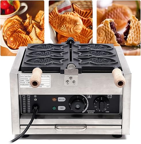 Miniatura 1 de Máquina comercial Taiyaki para hacer gofres tipo pescado, máquina japonesa para hacer gofres Taiyaki antiadherente (3 peceseléctrico)