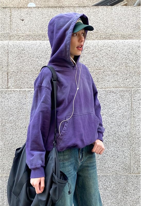 Mens Oversized Hoodies Pullover Women Fall Acid Wash Plain Preppy Hoodie Streetwear Cotton Vintage Hooded Sweatshirt image 4