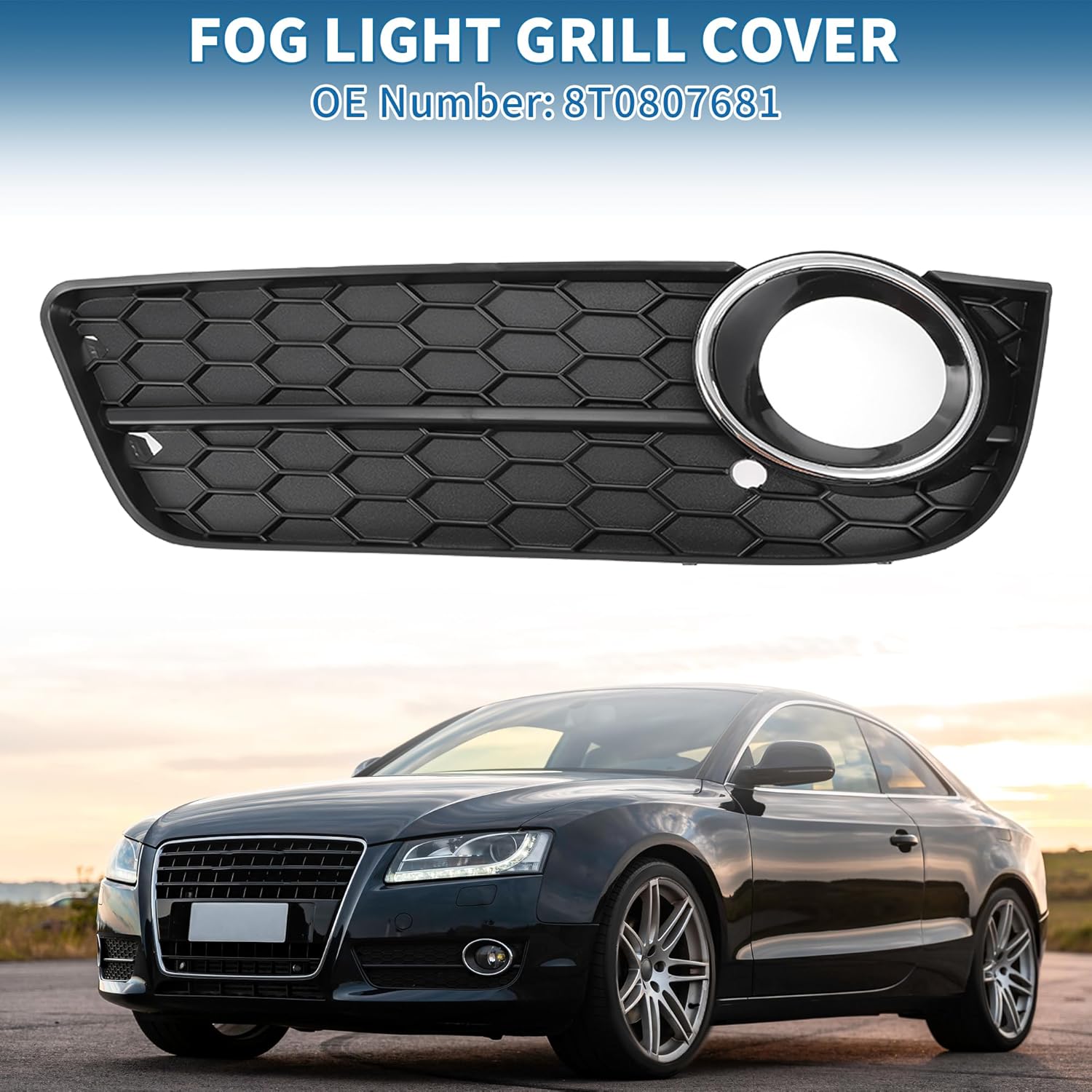 Fog Light Grill No.8T0807681 19.37"x5.71" Front Lower Bumper Fog Light Cover Inserts for Audi A5 2008-2012 ABS Black Silver Tone