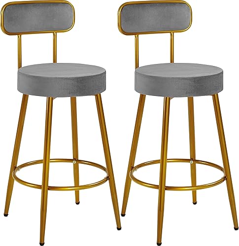 Yaheetech Taburetes de bar de terciopelo de 26 pulgadas de altura de mostrador, taburetes de terciopelo para encimera de cocina con respaldo y