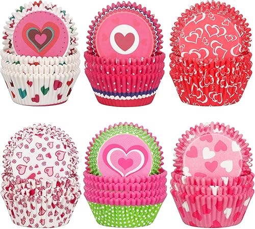 600 forros para magdalenas del día de San Valentín forros de papel para manualidades con patrón de corazón vasos desechables para hornear bodas