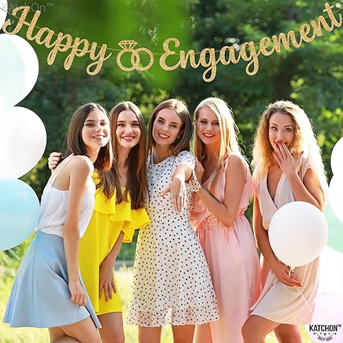 Miniatura 8 de KatchOn, Cartel de compromiso con purpurina dorada  10 pies, sin bricolaje  Banner de anillo de diamantes con purpurina negra y dorada