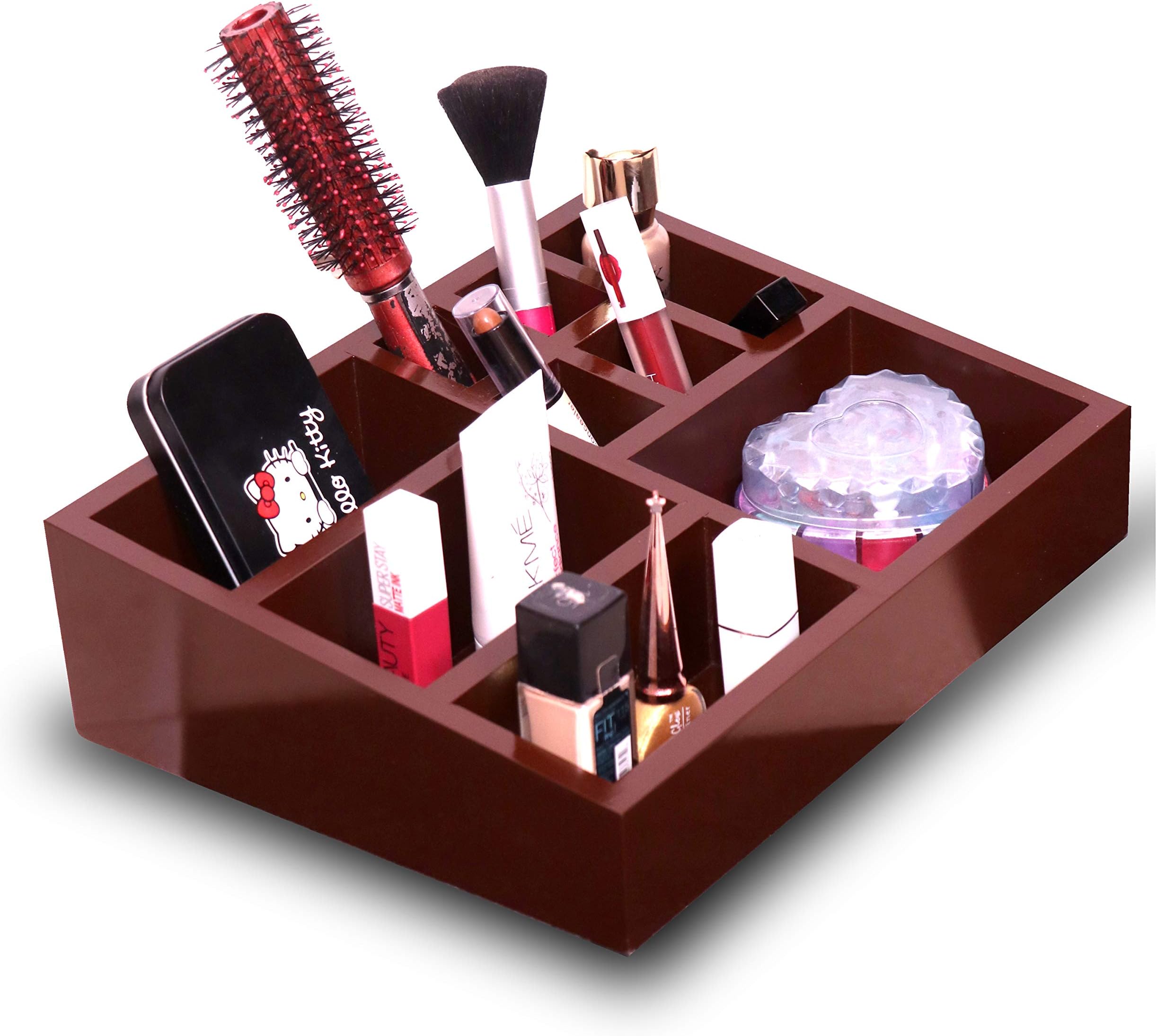 Dime Store Engineered Wood Makeup Storage Box Makeup Organizer Storage Box Cosmetics Storage Box Desk Organizer For Office Table Vanity Box (Standard, Brown)