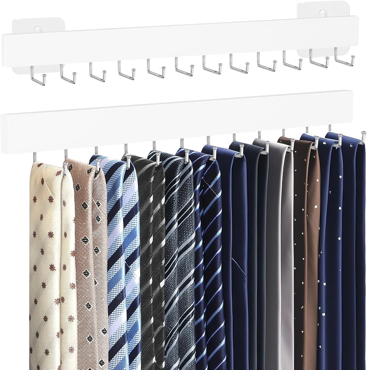 Tie Rack Wall Mount, Adhesive Closet Tie Hanger, Black, 2 Pcs