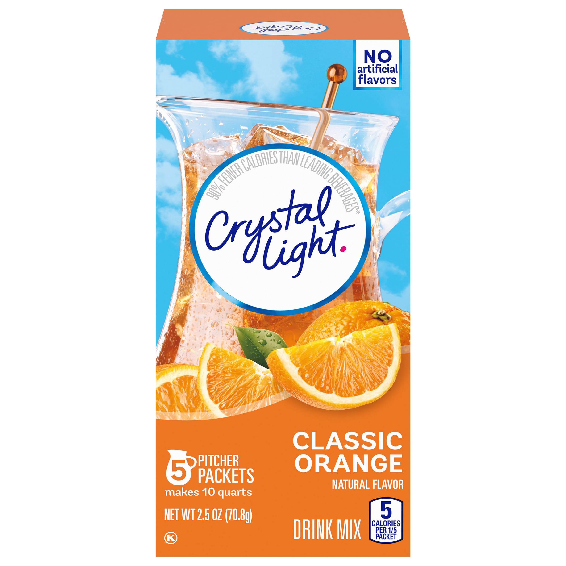 Classic Orange Naturally Flavored Powdered Drink Mix with Caffeine, 5 ct Pitcher Packets