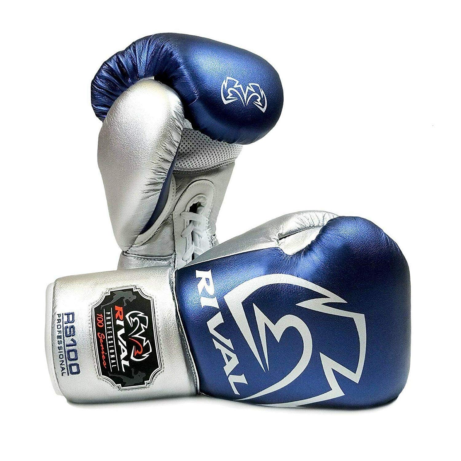 RIVAL RS100 Boxing Gloves Blue Silver Training Sparring (16oz