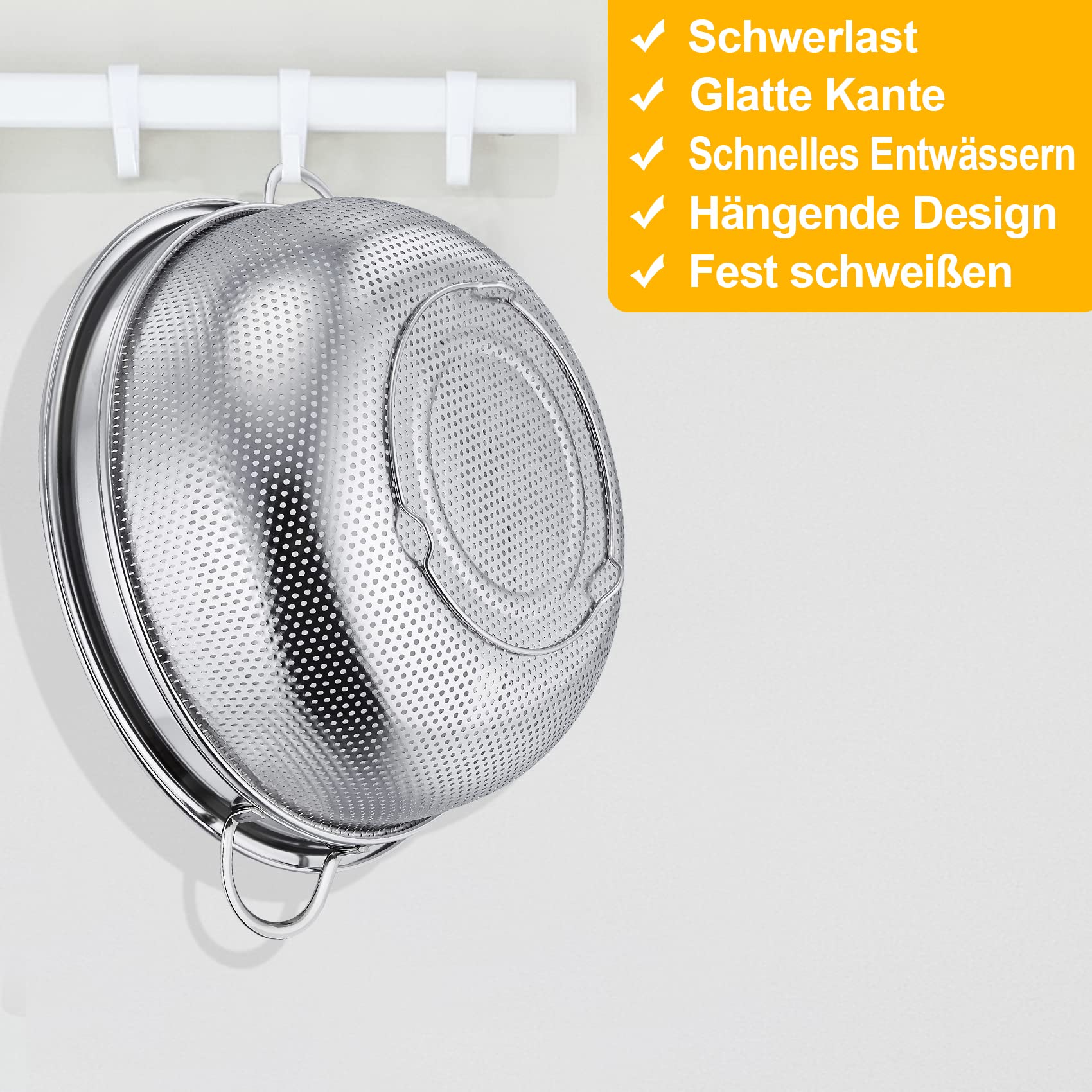 Herogo Colino Acciaio Inox 28 Cm - Scolapasta Microforato, Per Pasta, Verdura E Risciacqui - Foto 12