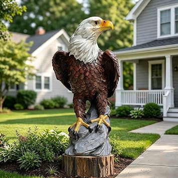 Bald Eagle Statue Outdoor 18.9" Resin Yard Sculpture