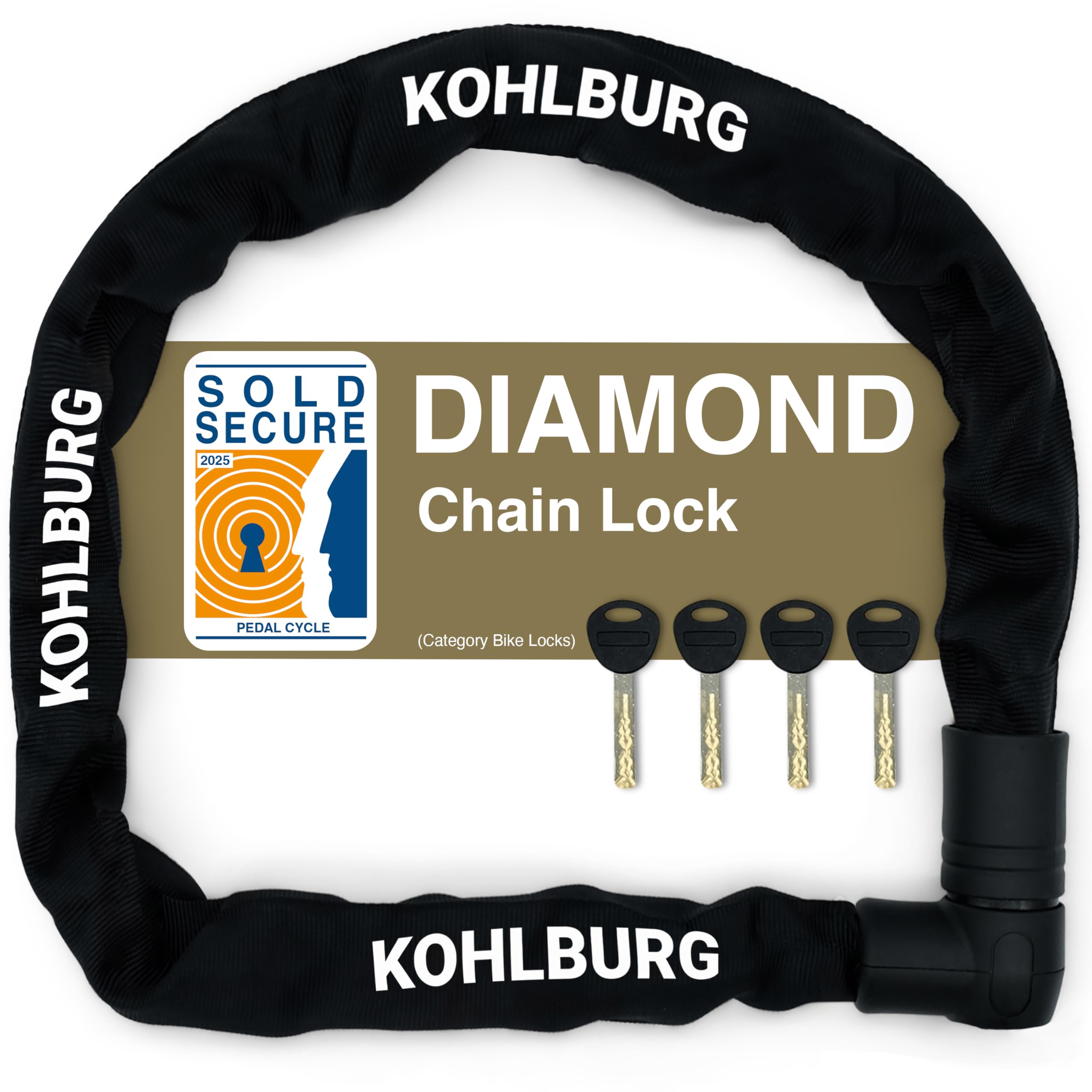 KOHLBURG Heavy-Duty Chain Lock – 125 cm Long [Bolt Cutter Resistant] – Maximum Security Level 15 – for Motorbikes, Scooters, E-Bikes, E-Scooters & Bicycles – High-Security Motorcycle & Bike-Lock