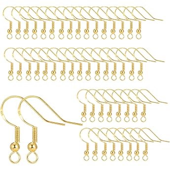 Pack of 50 925 Silver Earring Hooks Hypoallergenic Ear Hooks Gold For earrings accessories with beads and spool DIY jewellery making jewellery craft accessories