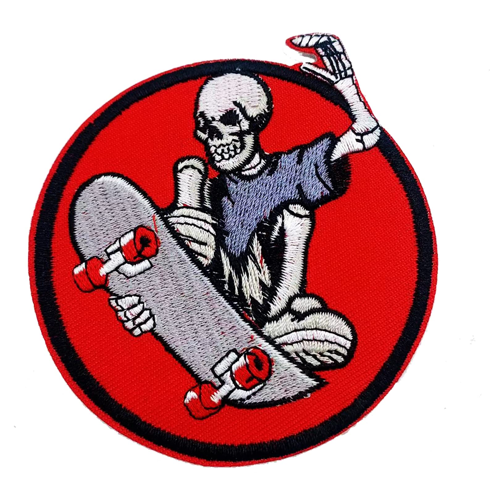 Skull Playing Skateboard Patch Iron On Embroidered Patch Sew On Patch DIY for Jeans, Jackets, Clothes, Hats, Backpack & T-Shirts