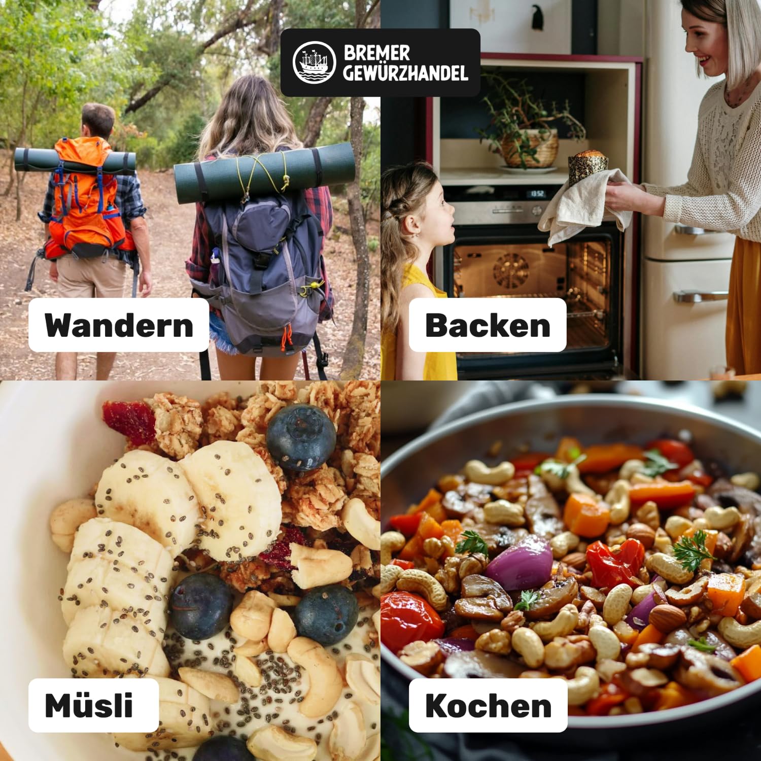 Bremer Gewürzhandel Nussmischung 1 Kg aus Cashewkernen, Walnüssen, Erdnüssen, Mandeln & Haselnüssen, ungesalzen - Nussmix, Studentenfutter Großpackung, Nüsse ohne salz, Studentenfutter ohne Rosinen