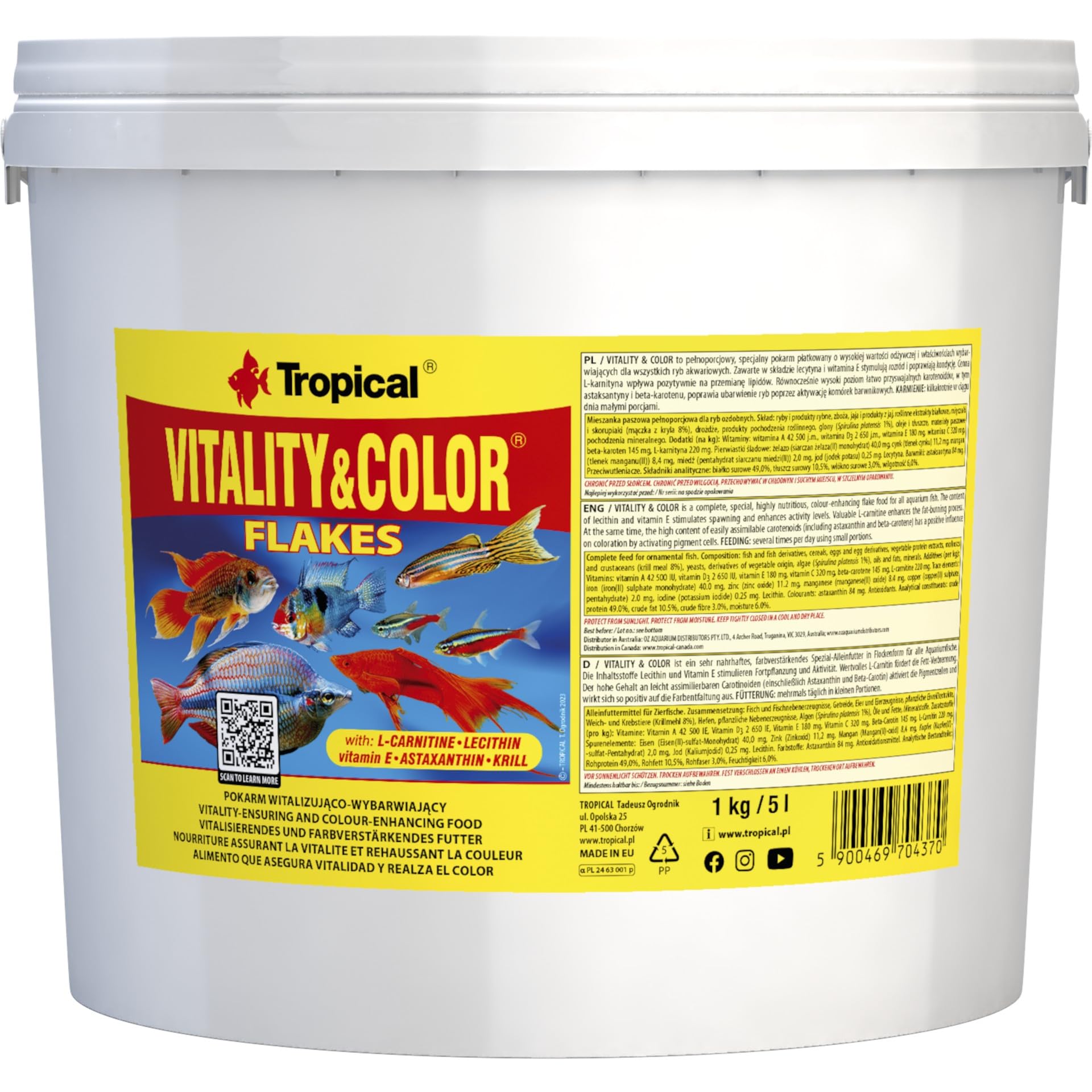 VITALITY&COLOR 5L / 1kg - Mangime vitali e dai colori più intensi per tutti i pesci ornamentali
