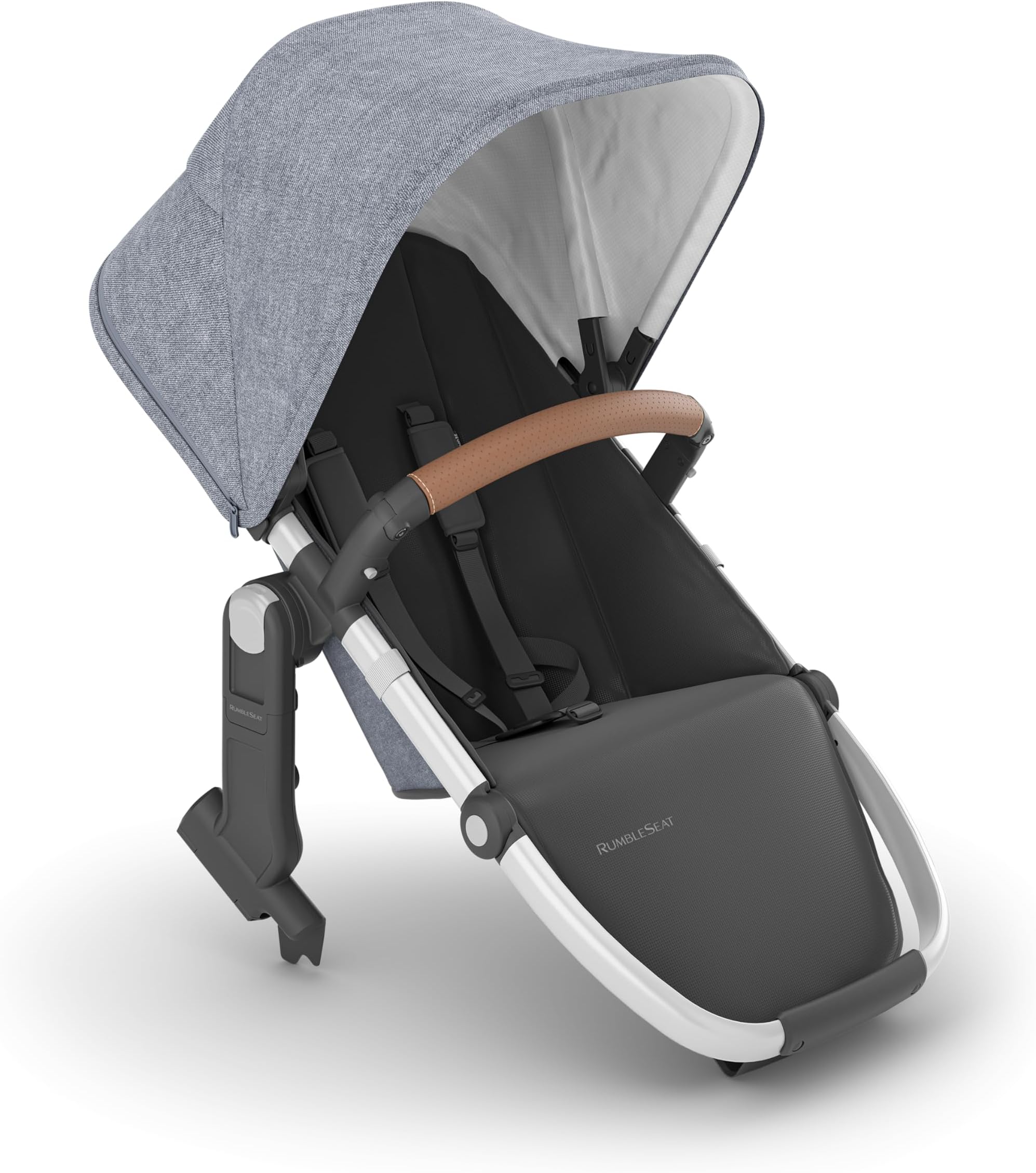 RumbleSeat V2+ Second Lower Seat/Compatible with Vista V2 and Vista V3 / Adapters, Bumper Bar, Bug Shield Included/Gregory (Blue Mélange/Silver Frame/Saddle Leather)