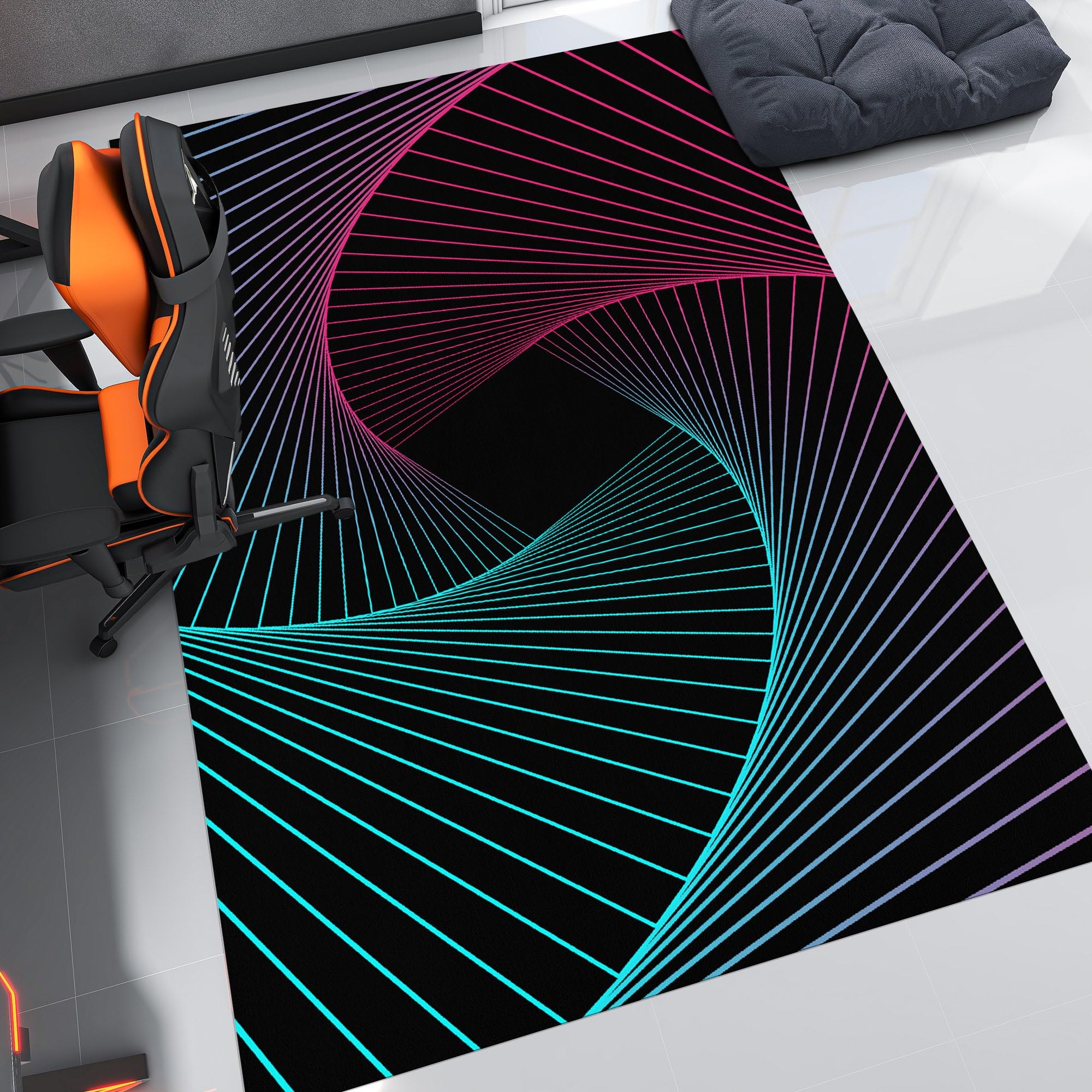 3D Vortex Colorful Carpets,3'x 5'Optical Illusion Cool Area Rug for Living Room Non-Slip Floor Mats for Boys Girls Bedroom Dorm Nursery Modern Home