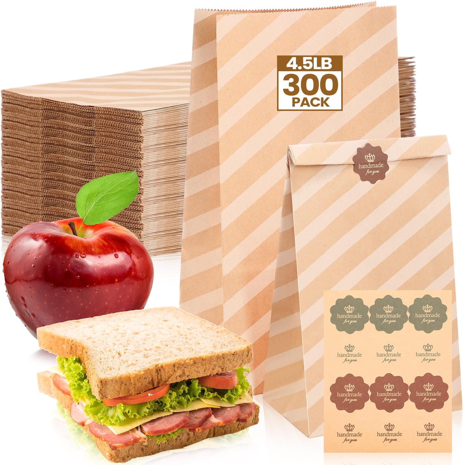 Yeaqee 300 Pcs Paper Lunch Bags Bulk 4.5 Lbs Brown Paper