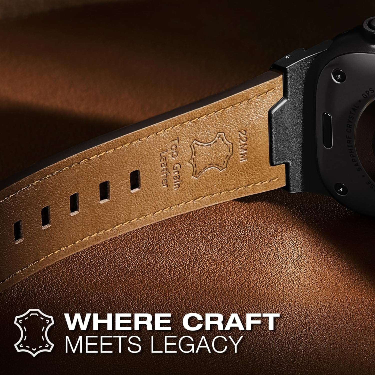 Leather bands Compatible With Apple Watch Ultra Band 49mm 46mm 45mm 44mm 42mm, Superior Genuine Leather Rugged Metal Connector Durable Strap for Men iWatch Ultra3 2 1,Series 11 10 9 8 7 6 5 4 3 SE3 SE - Image 3