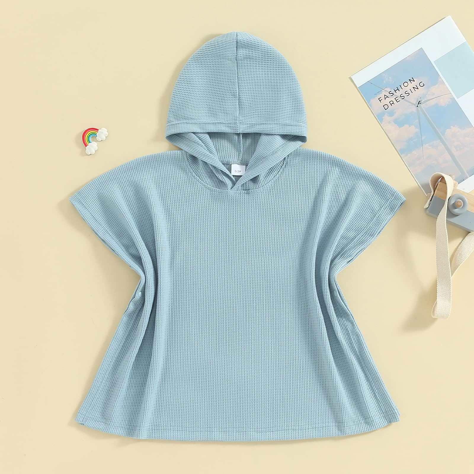 MAINESAKA Kids Baby Boy Girl Hooded Beach Towel Wrap Bathrobe Solid Color Waffle Knit Swimsuit Cover Ups Bathing Suit Poncho (A-Blue, 3-4 Years)