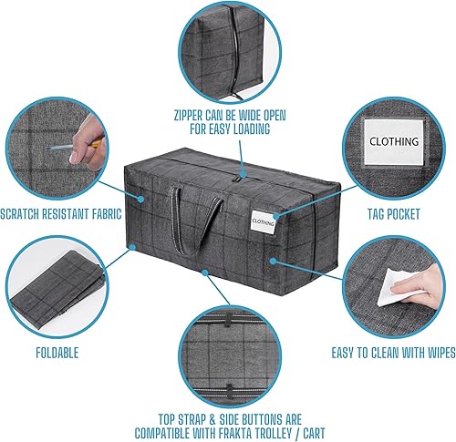 Miniatura 7 de VENO Paquete de 2 bolsas de mudanza, correas de mochila, mudanza, cajas de almacenamiento universitario, con tapas, resistentes, extragrandes, asas