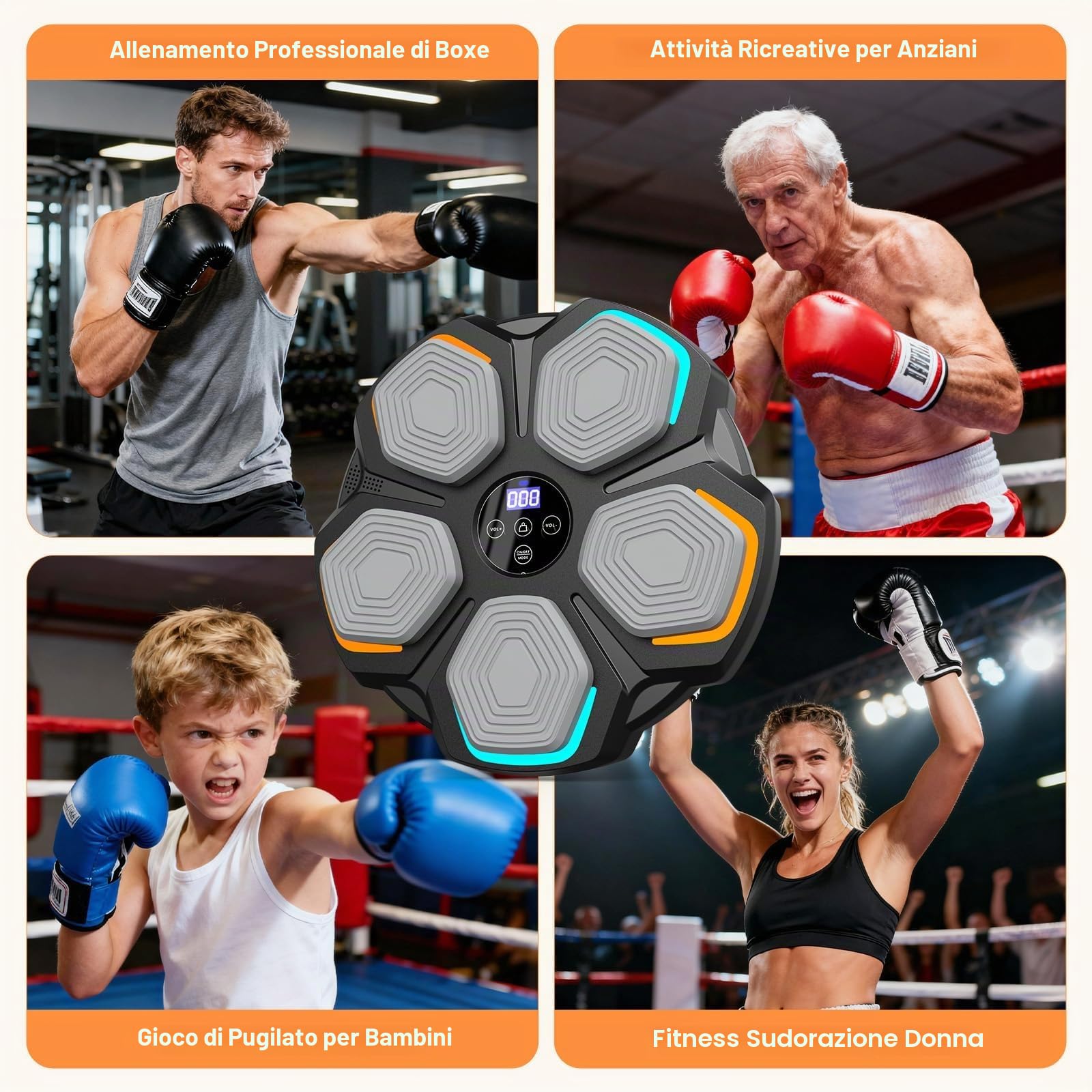 Macchina da Boxe Musicale- 8 velocità Music Boxing Machine con 2 Paia di Guanti da Boxe, Conteggio Intelligente,Bluetooth Smart - LED Musica Bluetooth Boxe Allenamento per Casa